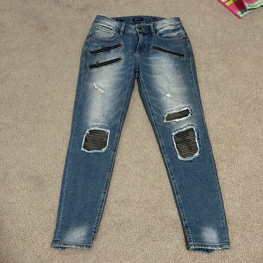 Miss me Size 27 Ankle skinny cropped ankle length jeans pants zipper camo accent